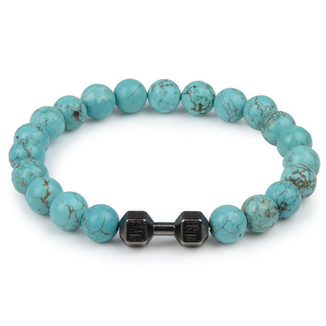 Women's & Men's Volcanic Lava Dumbbell Tigereye Turquoise White Bracelets