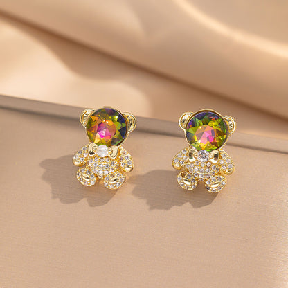 Fashionable Clover Zircon Flower Love Bear Ear Earrings