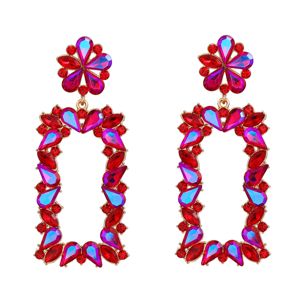 Female Flower Square Full Diamond Party Earrings