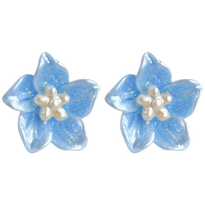 Fresh Blue Camellia Resin Small Flower Earrings