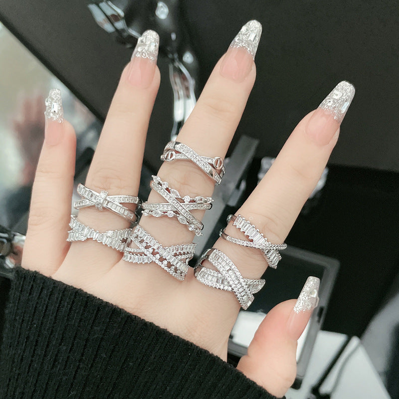 Light Luxury Cross Full Rhinestone Zircon Rings