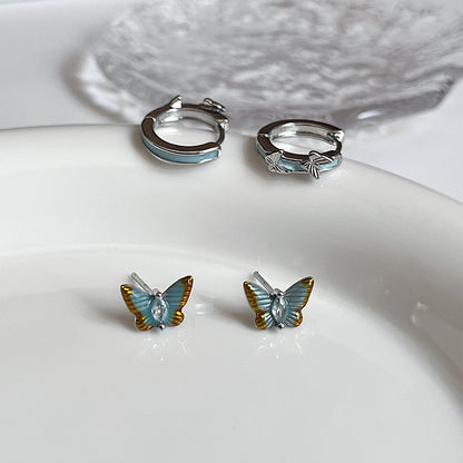 Water Clear Butterfly Female High-grade Gradient Dripping Oil Earrings