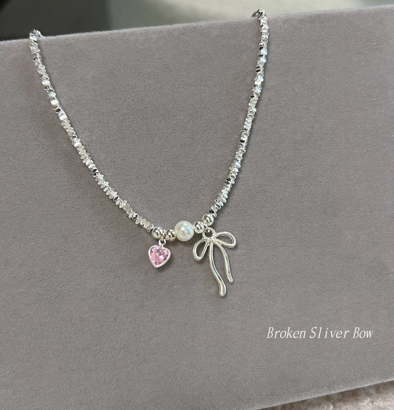 Bow Pearl Broken Sier Simple Niche Necklaces