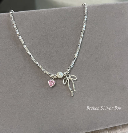 Bow Pearl Broken Sier Simple Niche Necklaces