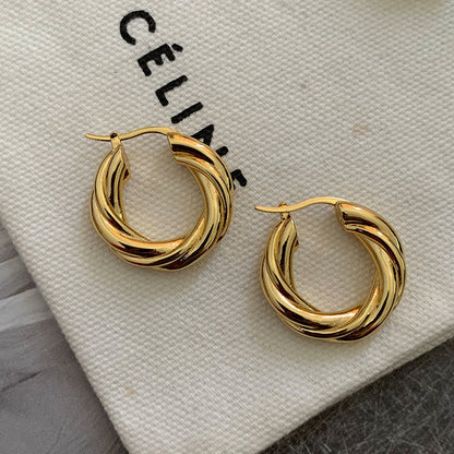 Luxury French Style Retro Minimalist Design Fashionable Gold Twist Earrings