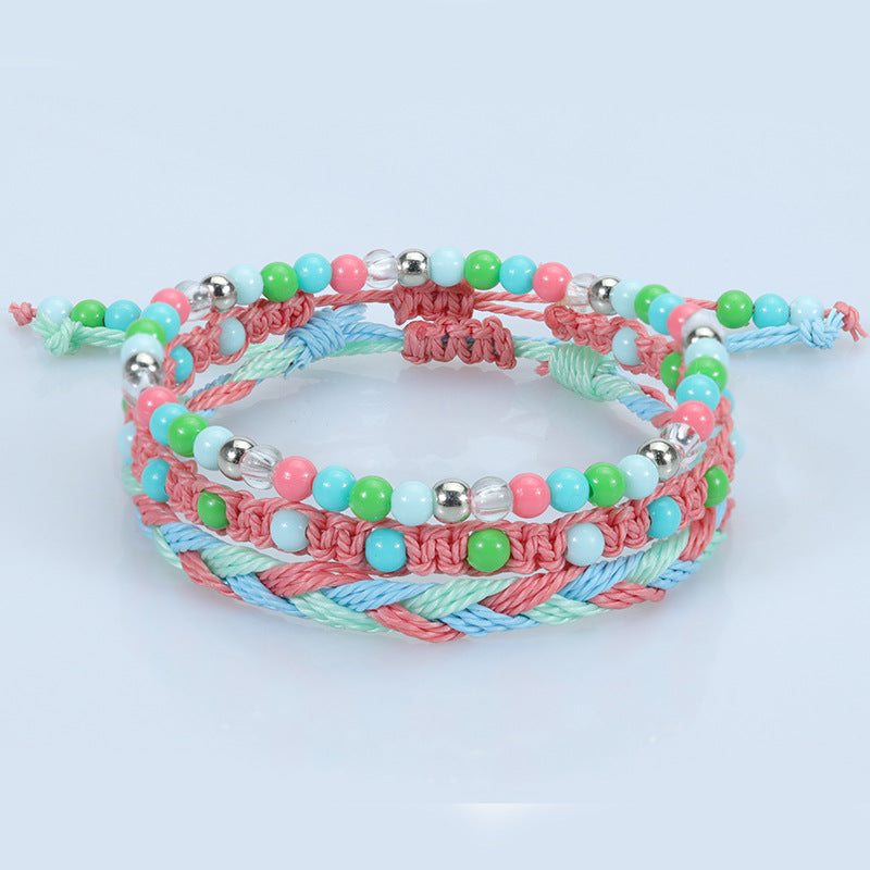 Beads Waterproof Wax Line Woven Three-piece Bracelets