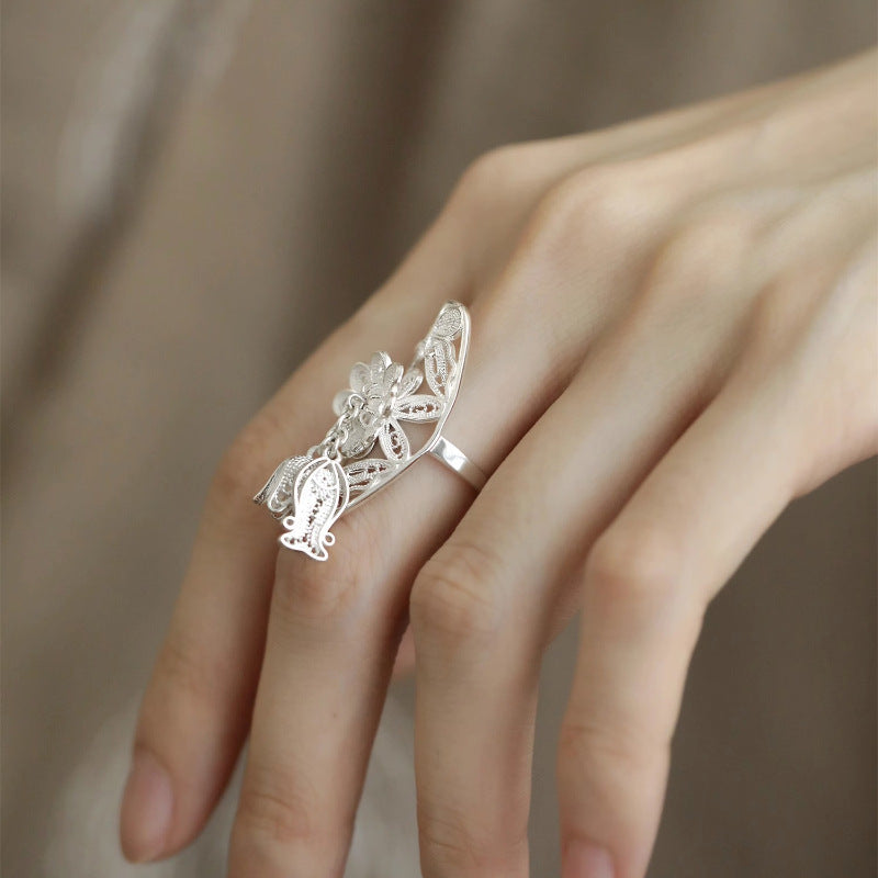 Hollow Butterfly Female Personality Tassel Temperamental Elegant Sier Rings