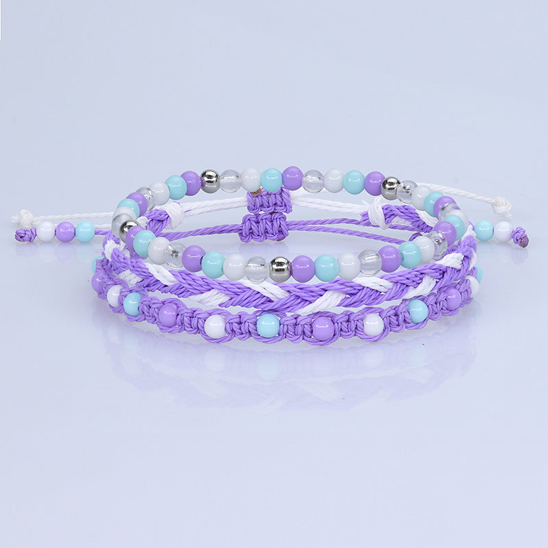 Beads Waterproof Wax Line Woven Three-piece Bracelets