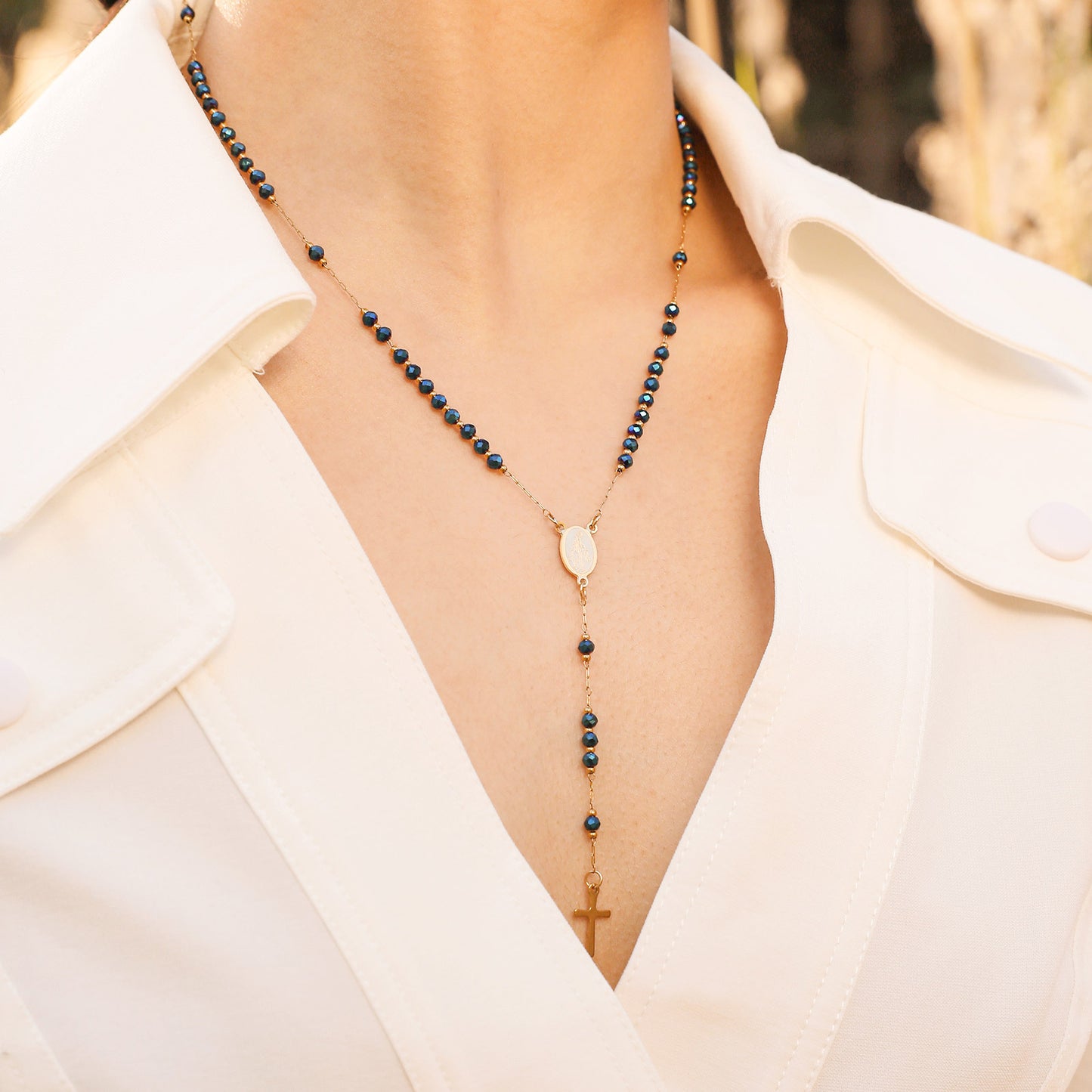 Women's Cross Imitation Pearl Beaded Long Golden Necklaces