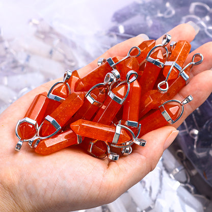 Natural Raw Gemstone Hexagon Prism Crystal Pendants