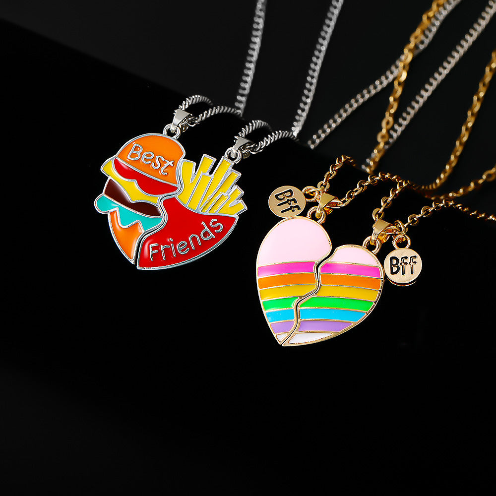 Women's Rainbow Burger Fries Fashion Heart-shaped Good Necklaces