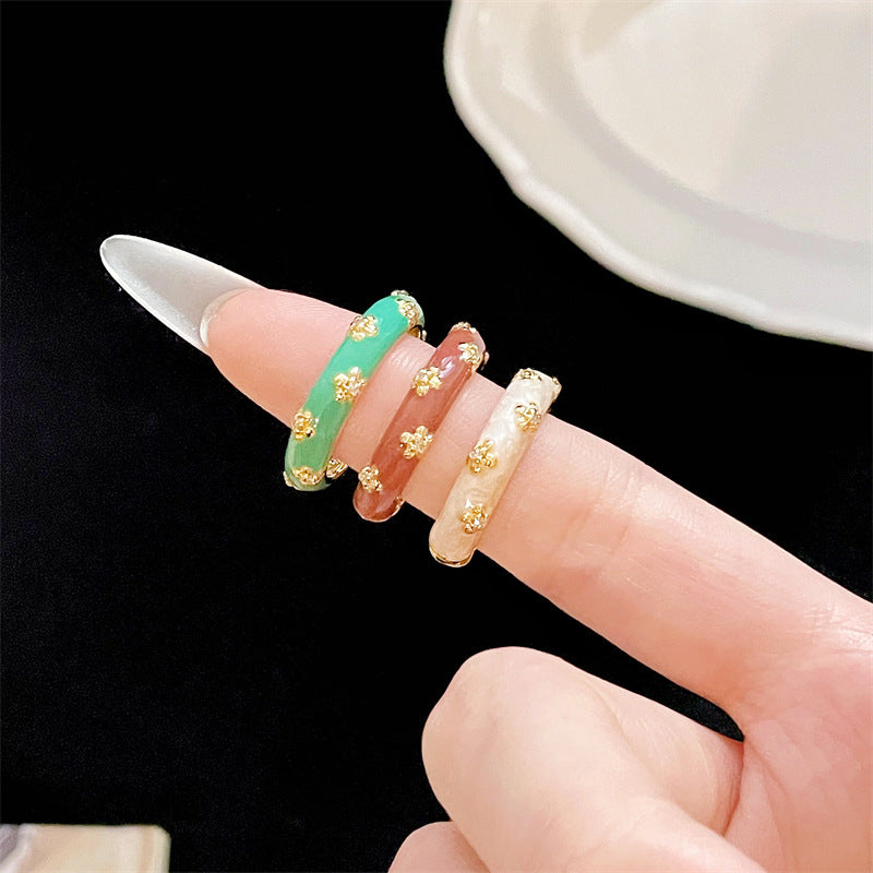 Enamel Flower Open Personality Elegant Simple Rings