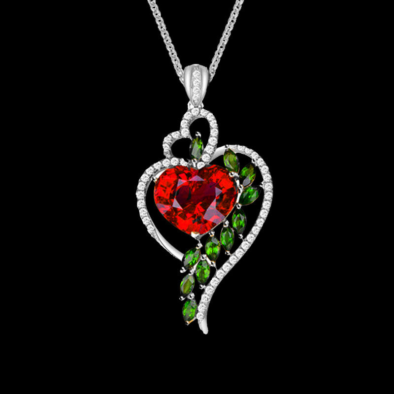 Women's Fashion Ruby Peach Heart With Green Pendants