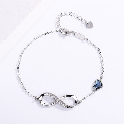 Sterling Sier Heart-shaped Crystal Infinite Female Bracelets