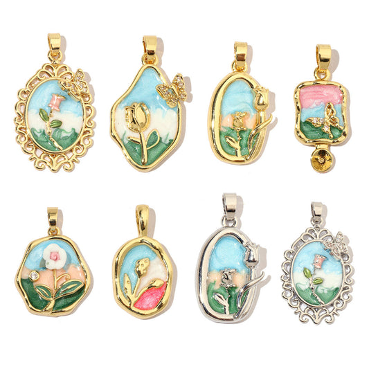 Pearl Gold Copper Zircon Jardin Monet Pendants