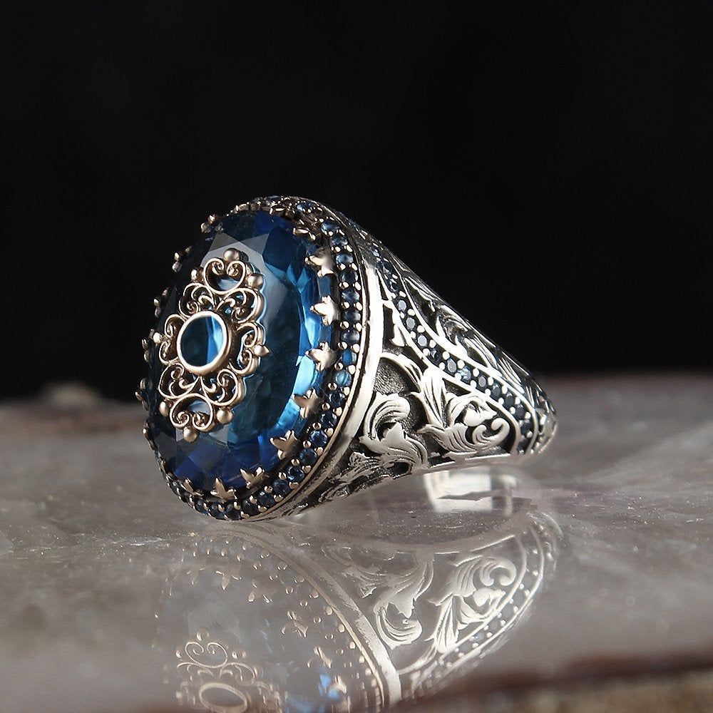 Men's Blue Zircon Artisan Diamond Simplicity Alloy Rings