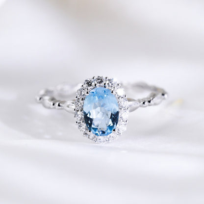 Female Aquamarine Moonstone Light Luxury Temperament Rings