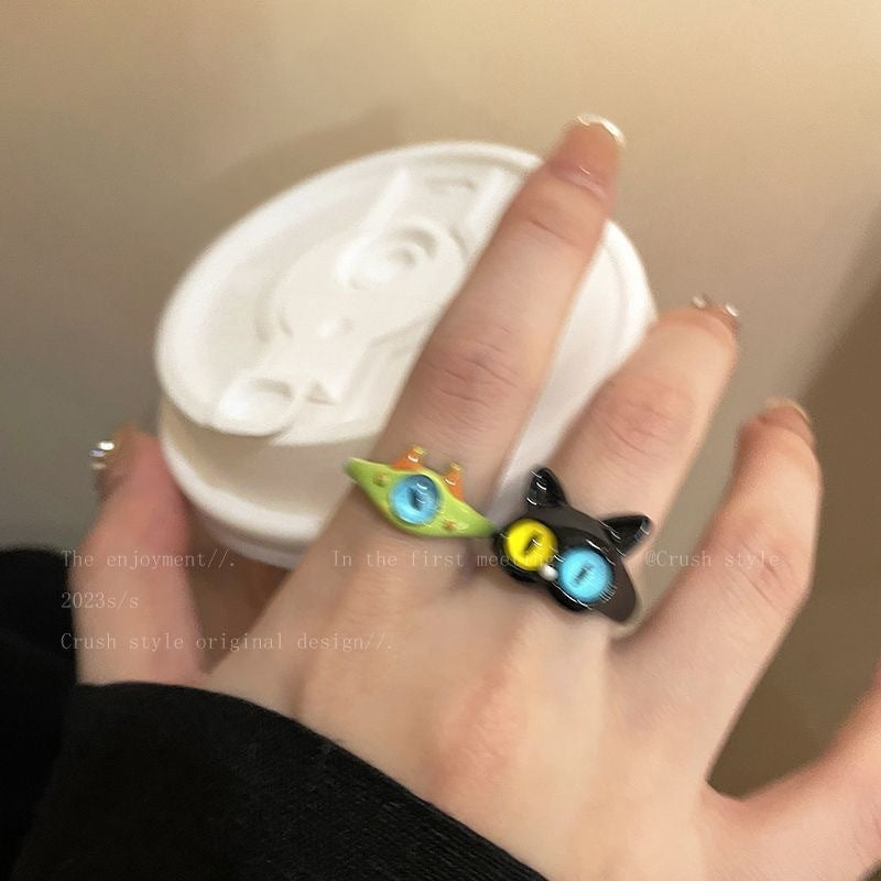 Black Cat Monster Anime Style Good-looking Niche Unique Rings