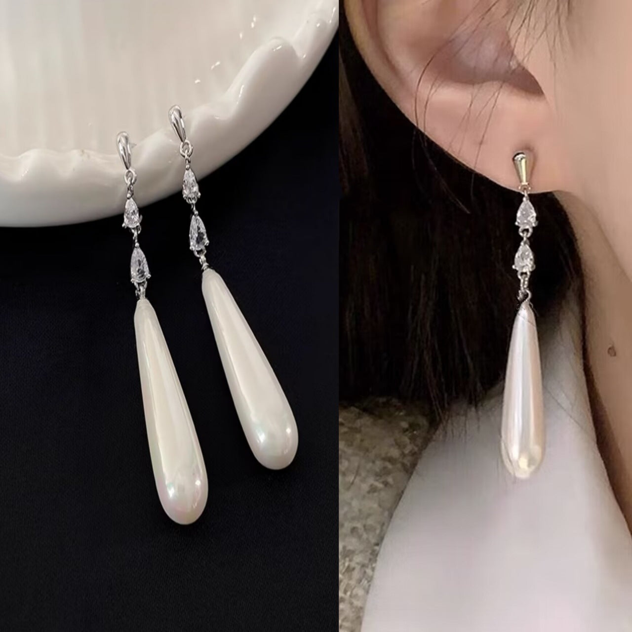 Women's Sier Needle Geometric Pearl Fashion Tassel Earrings