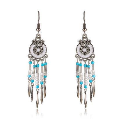 Tassel Turquoise Retro Imitation Miao Sier Minority National Style Earrings