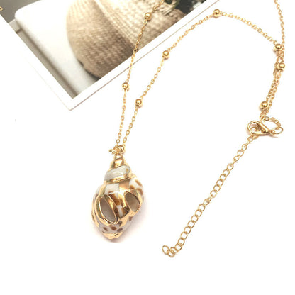 Women's & Men's Style Natural Shell Gold-plated Edge Alloy Necklaces