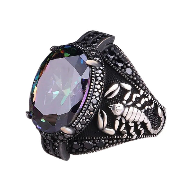 Men's Personality Retro Punk Colorful Gem Scorpion Rings