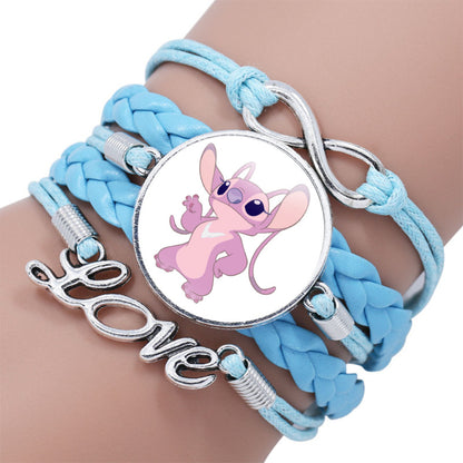 Cartoon Star Stitch Time Stone Leather Bracelets