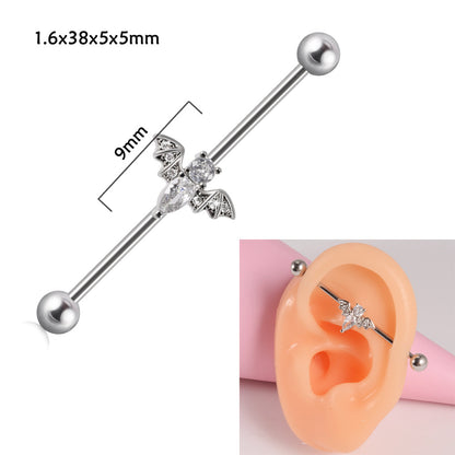 Steel Straight Bar Barbell Simulated Snakes Flower Wings Piercing Rings