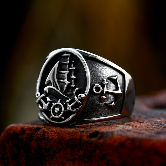 Men's Stainless Steel Cast Boat Anchor Sail Rings
