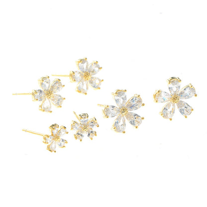 Women's Micro Inlaid Zircon Petal Three-piece Small Earrings