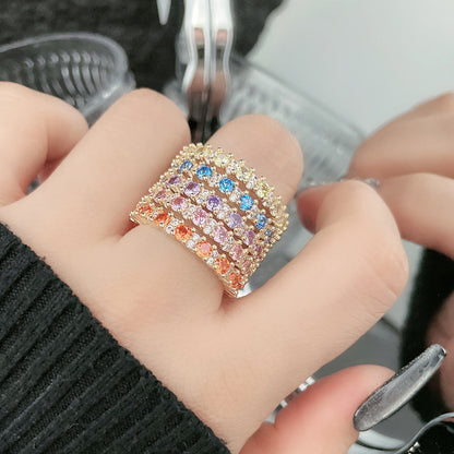 Commute Design Light Luxury Colorful Crystals Rings