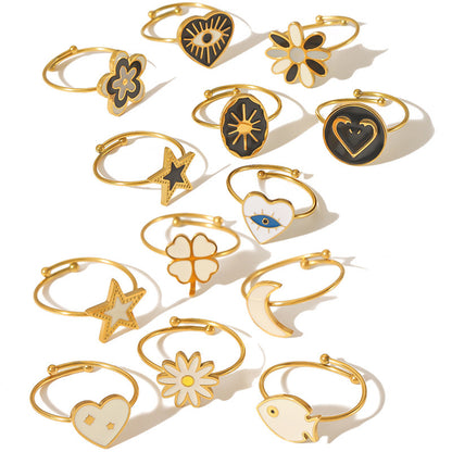 Gold Dripping Titanium Steel Female Retro Rings