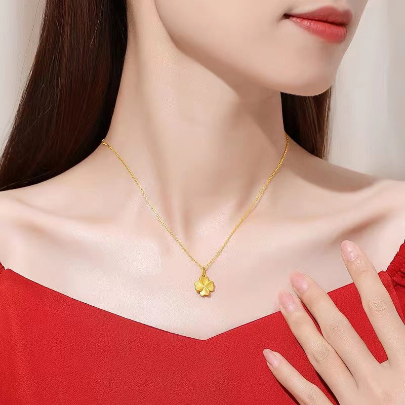 Women's Alluvial Gold Lucky Four-leaf Clover Gold-plated Pendants