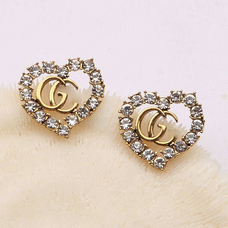 Women's Personality Love Heart Diamond Inlaid Pearl Rings