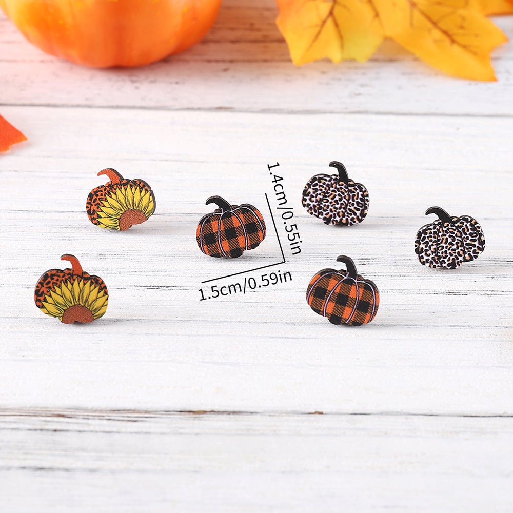 Autumn Thanksgiving Leopard Plaid Pumpkin Earings Earrings