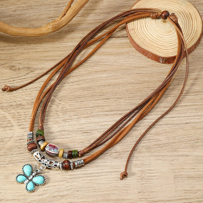 Artistic Retro Butterfly Alloy Wooden Bead Necklaces