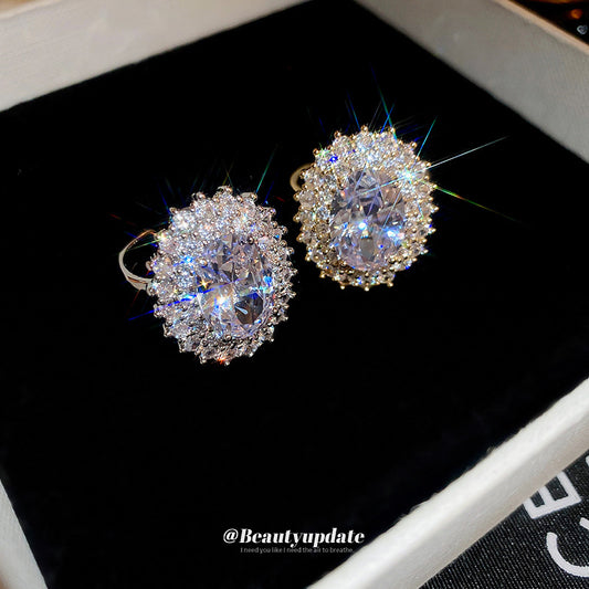 Zircon Oval Open Vintage Court Style Light Luxury High-grade Rings