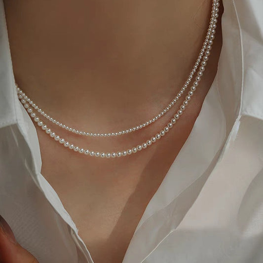 Women's Small Pearl Twin Clavicle Niche French Necklaces