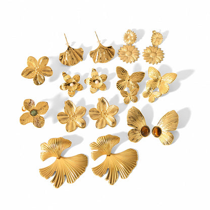 Gold Flower Female Niche Exaggerated Stainless Earrings