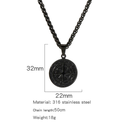 Men's Fashion Viking Nordic Style Metal Compass Necklaces