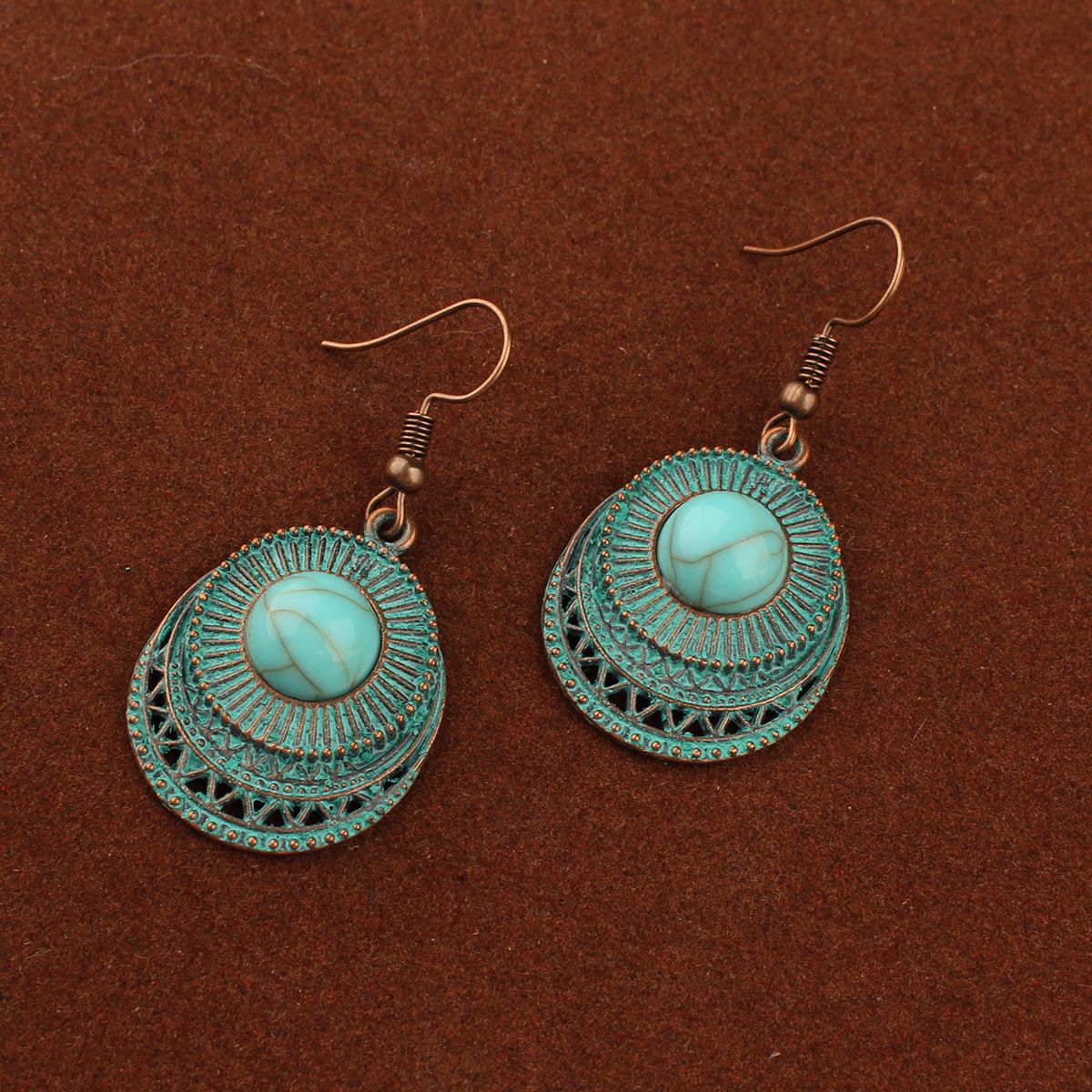 Tassel Turquoise Retro Imitation Miao Sier Minority National Style Earrings