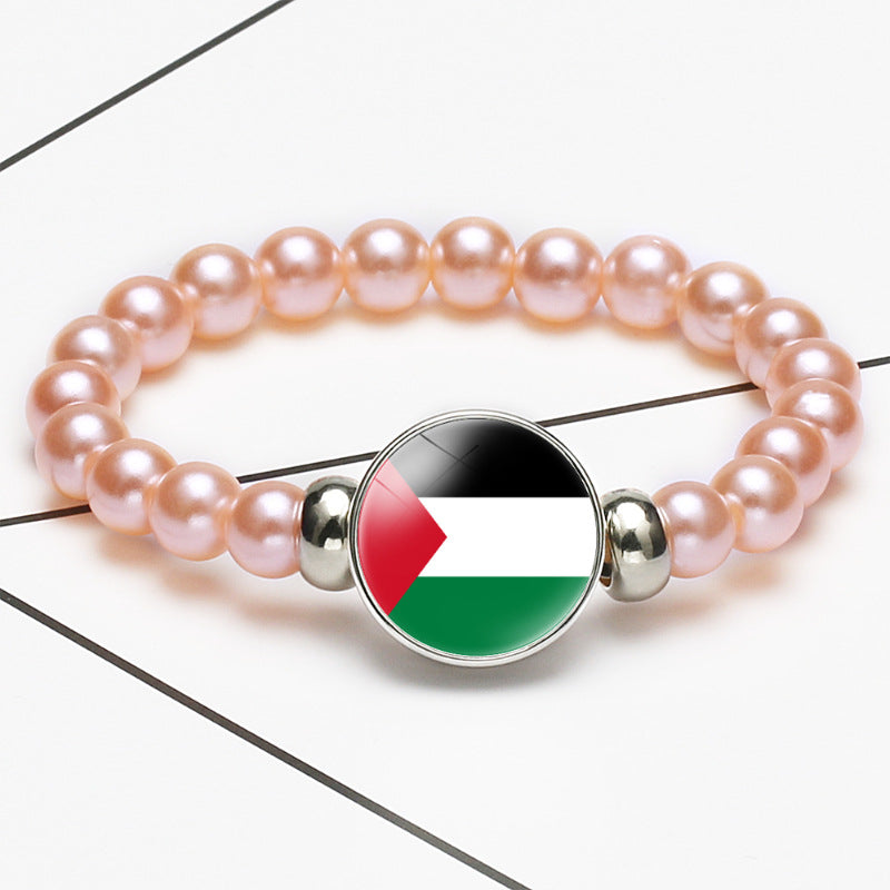 Flag Pattern Time Stone Black Elastic Bracelets