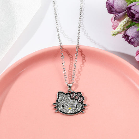 Kitten Hello Couple Full Diamond Clavicle Chain Necklaces