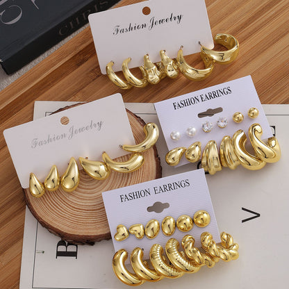 Type Irregular Card Set White Gold Color Earrings