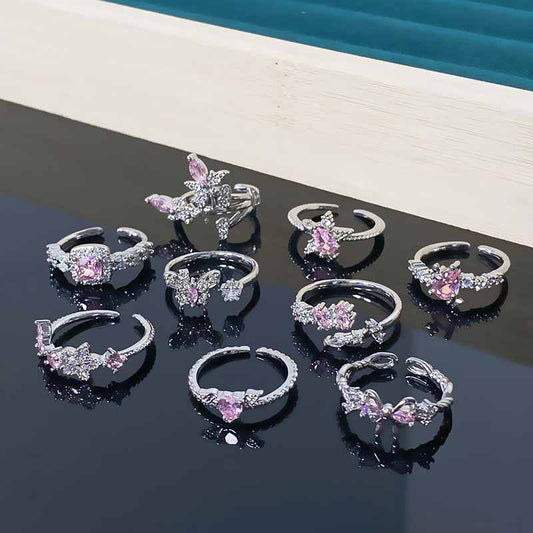 Pink Diamond Series Zircon Heart-shaped Open Sweet Rings