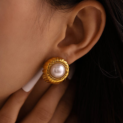 Imitation Pearl Shell Pearls Thread Stainless Steel Gold Earrings