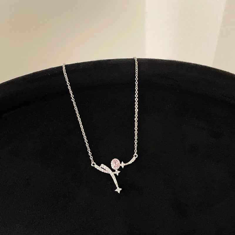 Pink Zircon Bow Meteor Female Gentle Niche Necklaces