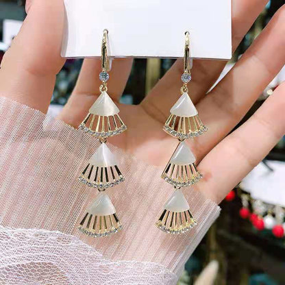 Women's Sier Needle Geometric Pearl Fashion Tassel Earrings