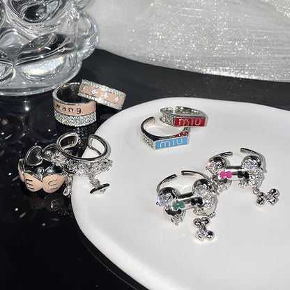 Cartoon Dripping Enamel Open Full Rhinestone Rings