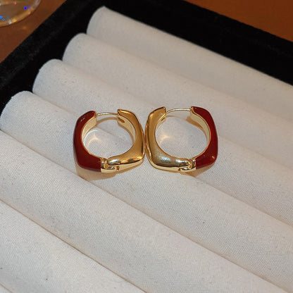 Gold Electroplated Sier Needle Red Dripping Earrings
